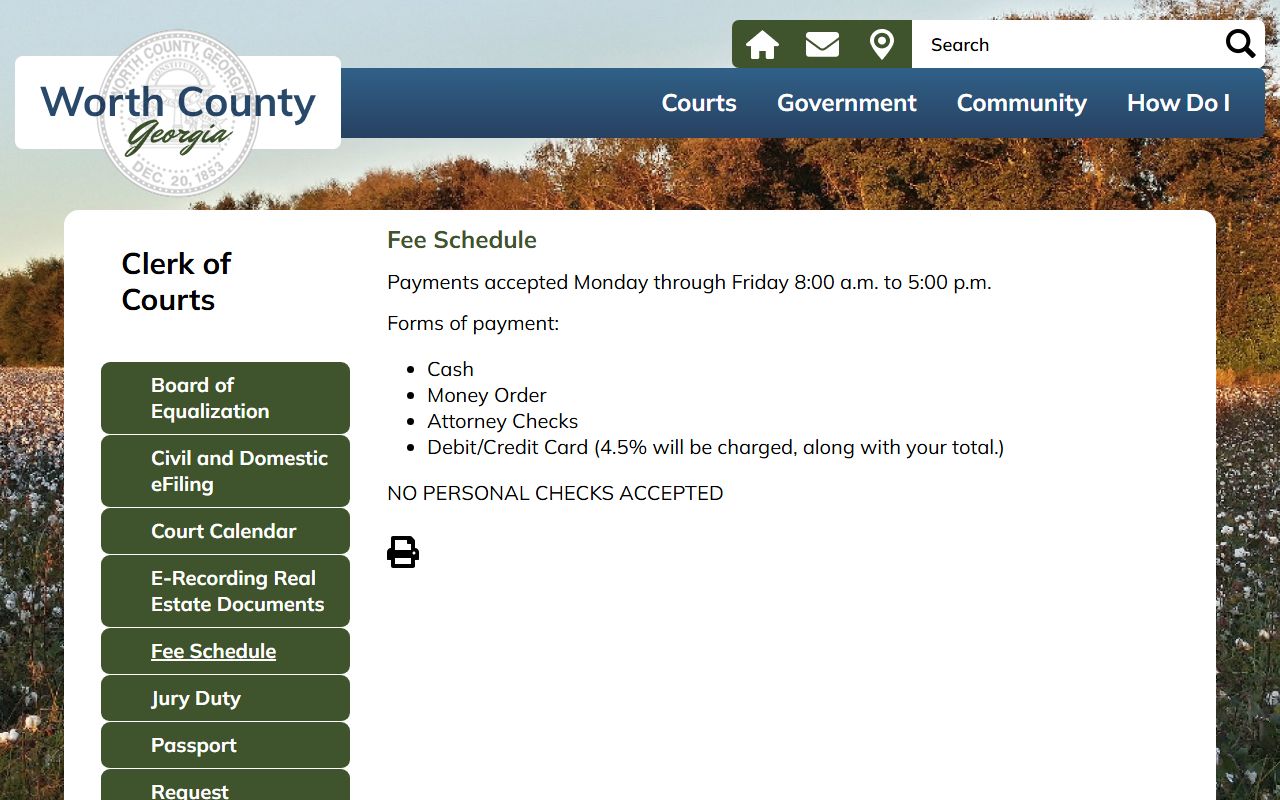 Worth County Clerk of Courts fee schedule