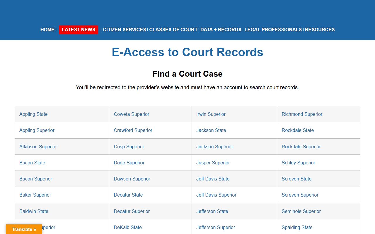 Worth County court records Georgia Courts eAccess page