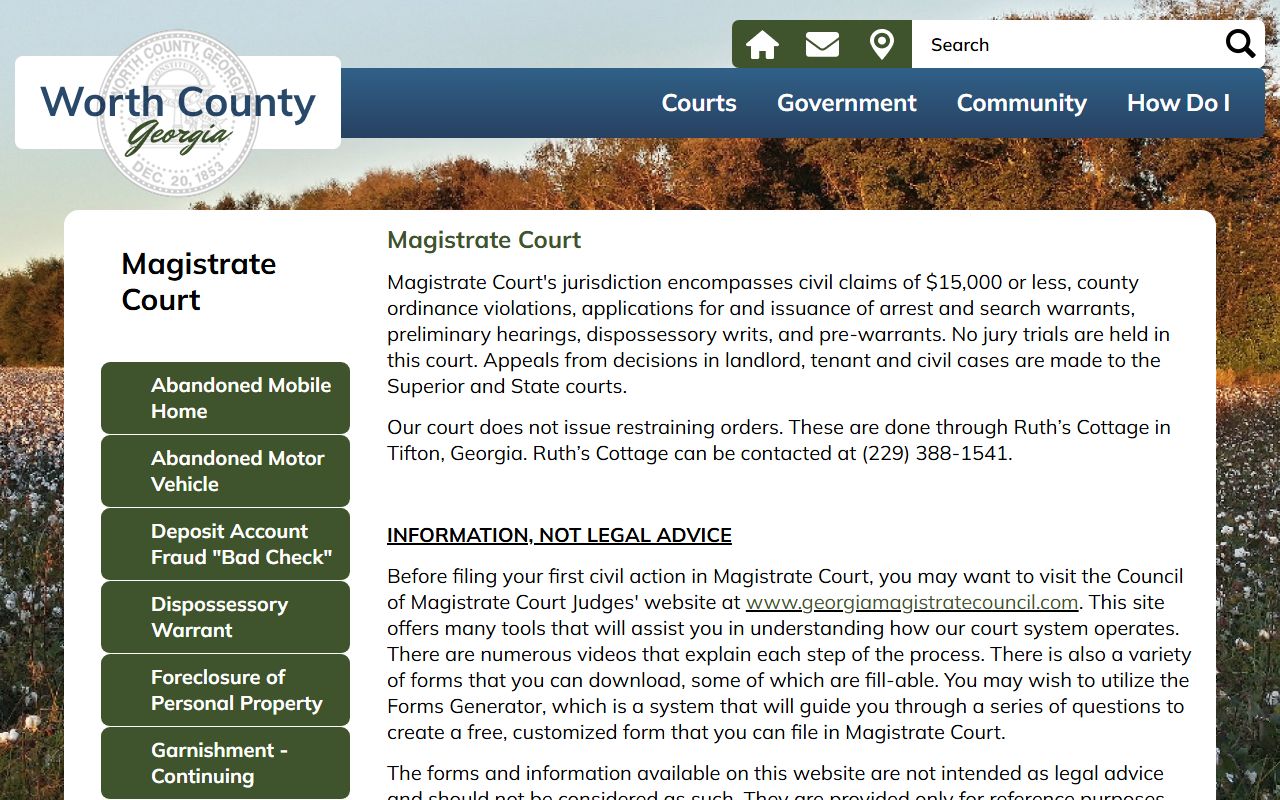 Worth County court records Magistrate Court page