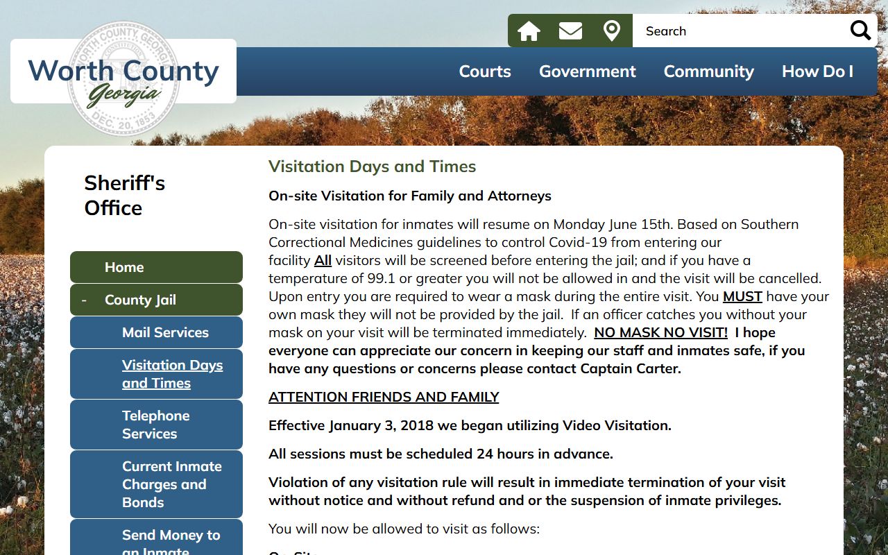 Worth County inmate records jail visitation schedule