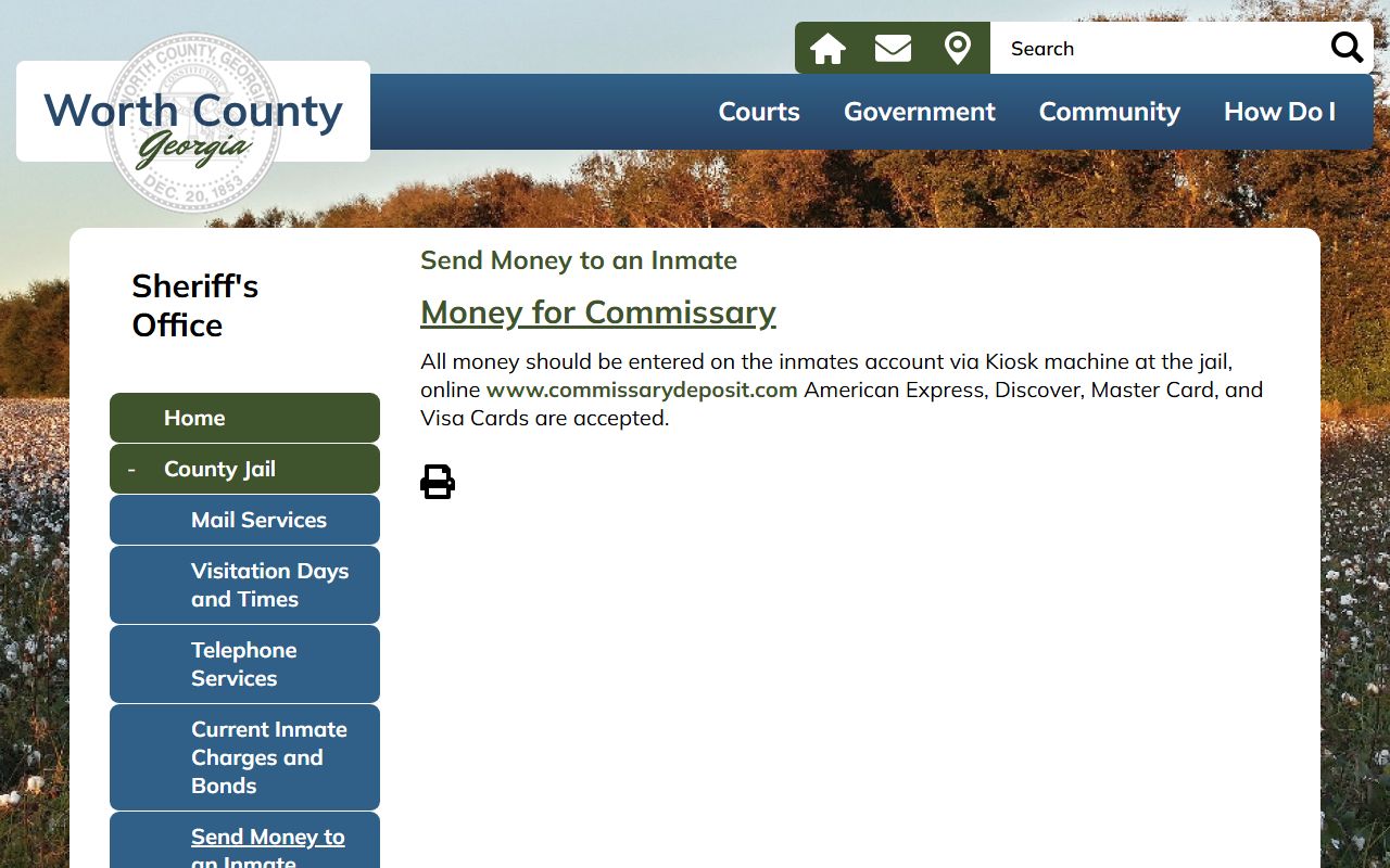 Worth County inmate records commissary money deposits