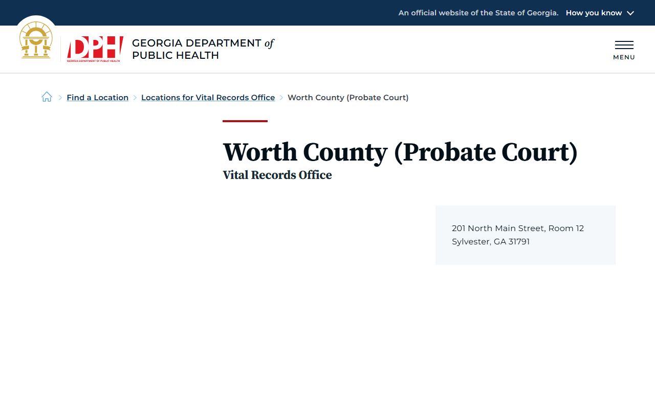 Worth County marriage records Georgia DPH Probate Court location